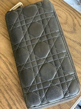 Dior Black Quilted Leather zip around wallet